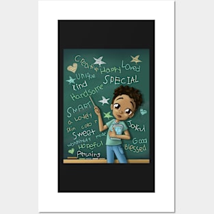 African American Boy Light Brown and Positive Words Posters and Art